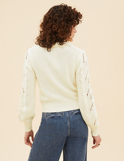 Cotton Rich Embroidered Collared Cardigan