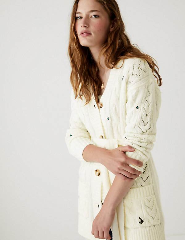 Embroidered Belted Cardigan with Wool - HR