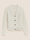 Textured V-Neck Cardigan with Wool