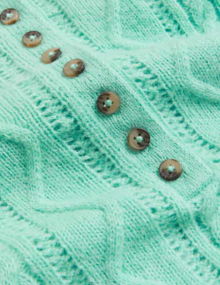 

Womens Per Una Cable Knit Button Detail Jumper with Wool - Bright Mint, Bright Mint