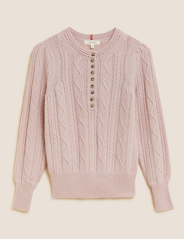 Cable Knit Button Detail Jumper with Wool