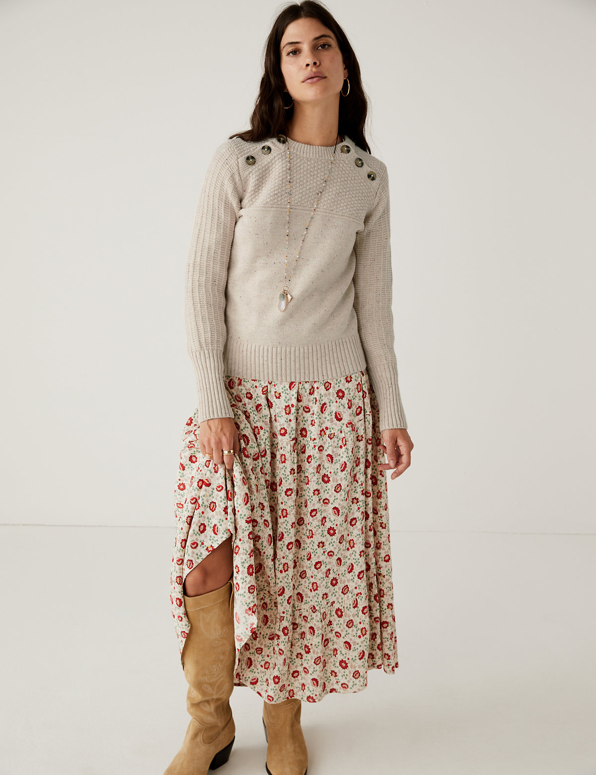 Cotton Rich Textured Jumper With Wool