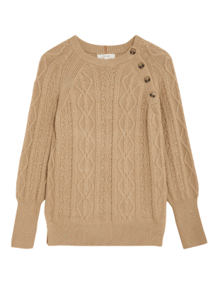 

Per Una Jersey de punto trenzado de algodón con lanaWomens - Natural Beige, Natural Beige