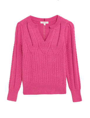 

Womens Per Una Cotton Rich Pointelle V-Neck Jumper - Sugar Pink, Sugar Pink