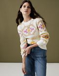 Patterned Round Neck Jumper with Wool