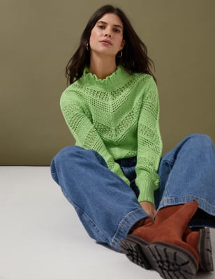 

Womens Per Una Pure Cotton Textured Funnel Neck Jumper - Pistachio, Pistachio