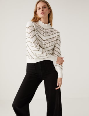 

Womens Per Una Pure Cotton Textured Funnel Neck Jumper - Ivory Mix, Ivory Mix