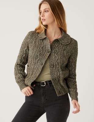 

Womens Per Una Knitted Textured Collared Cardigan - Khaki Mix, Khaki Mix