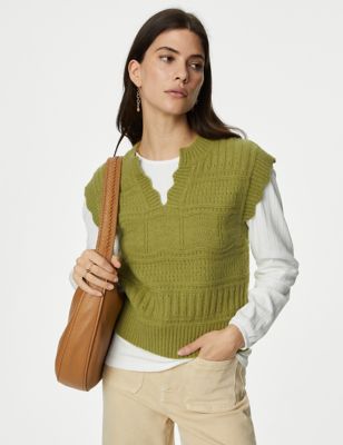 Notch Neck Knitted Vest with Wool