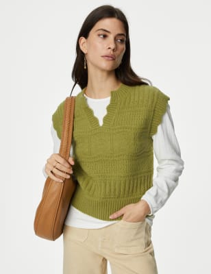 

Womens Per Una Notch Neck Knitted Vest with Wool - Winter Lime, Winter Lime