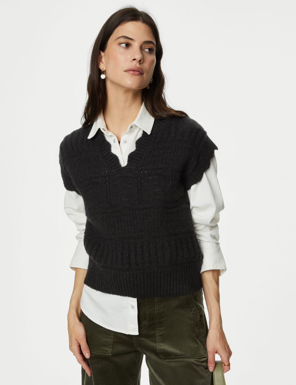 Notch Neck Knitted Vest with Wool image 4