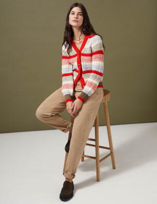 

Womens Per Una Pure Cotton Striped V-Neck Cardigan - Red Mix, Red Mix