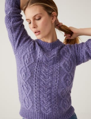 

Per Una Jersey de punto trenzado de manga abullonada con lanaWomens - Purple Mix, Purple Mix