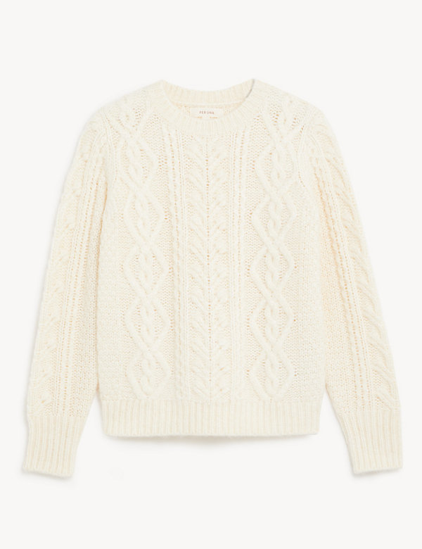 Cable Knit Puff Sleeve Jumper with Wool - SA