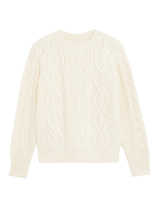 

Womens Per Una Cable Knit Puff Sleeve Jumper with Wool - Ivory, Ivory