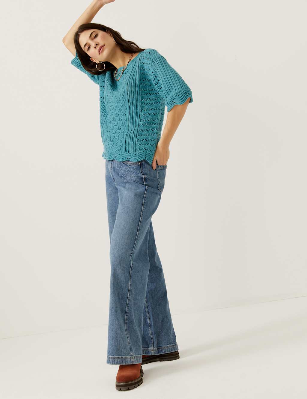 Pure Cotton Pointelle Knitted Top image 4