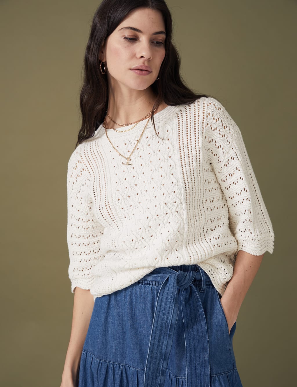 Pure Cotton Pointelle Knitted Top image 3