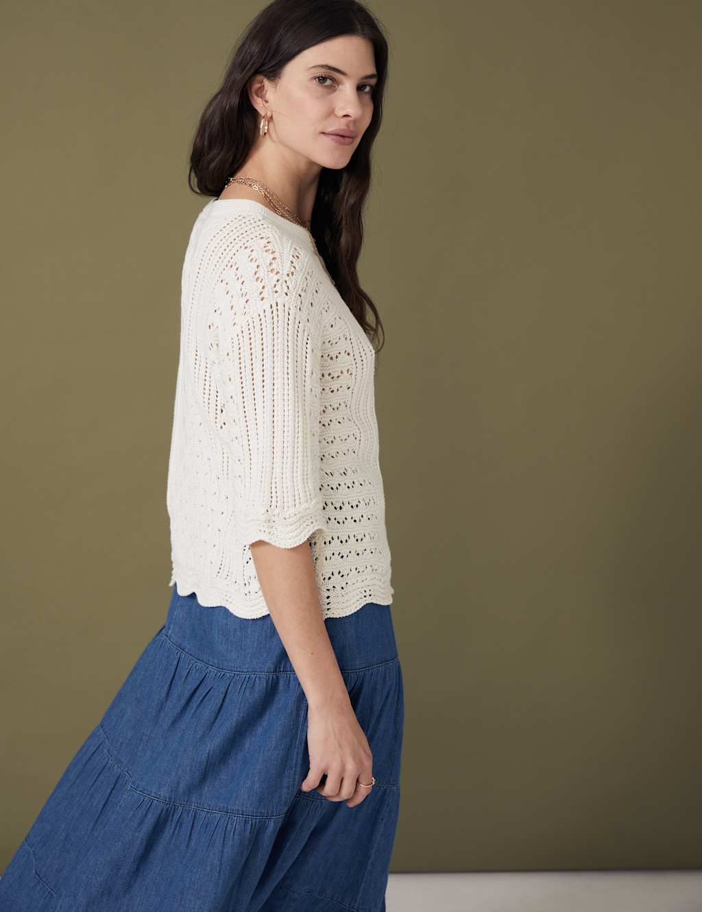 Pure Cotton Pointelle Knitted Top image 4