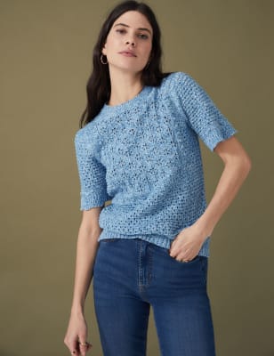 

Womens Per Una Pure Cotton Space Dyed Knitted Top - Blue Mix, Blue Mix