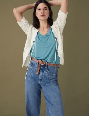 

Per Una Cárdigan 100% algodón de punto de escote en picoWomens - Ecru, Ecru