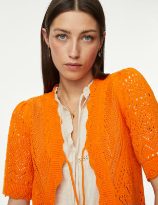 

Womens Per Una Strickjacke aus reiner Baumwolle mit V-Ausschnitt - Bright Orange, Bright Orange