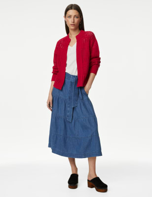 

Womens Per Una Cotton Rich Edge to Edge Pointelle Cardigan - Ruby, Ruby