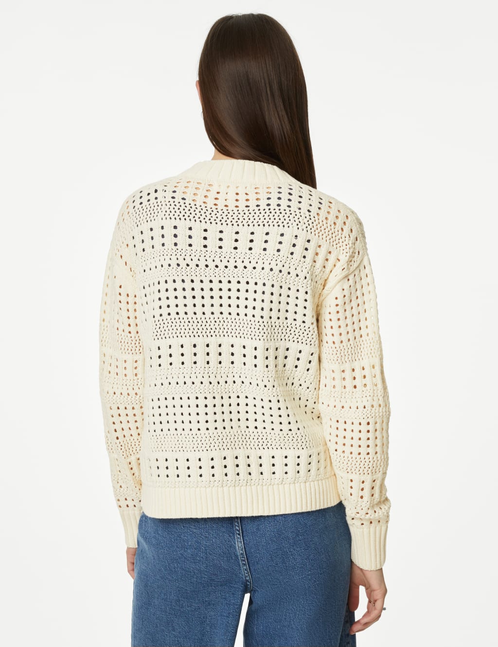 Cotton Rich Edge to Edge Pointelle Cardigan image 4