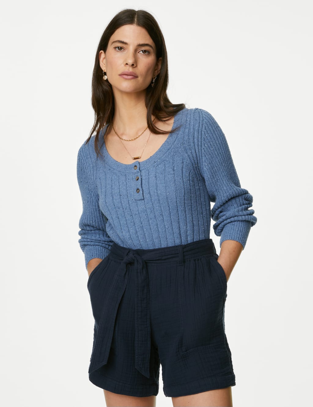 Cotton Rich Scoop Neck Knitted Top image 3