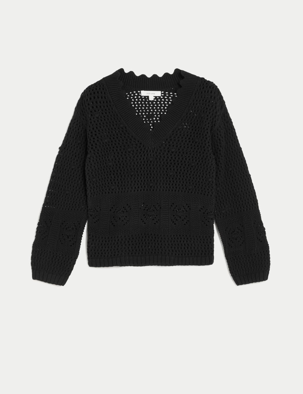 Pure Cotton V-Neck Scallop Edge Jumper image 2