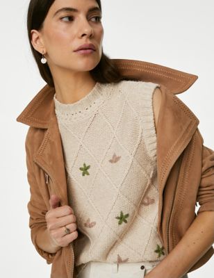 Cotton Blend Embroidered Knitted Vest