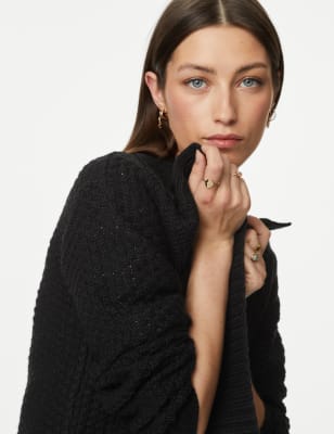 

Womens Per Una Strickjacke mit Kragen und Wolle - Black, Black