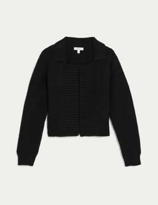 Knitted Collared Cardigan With Wool