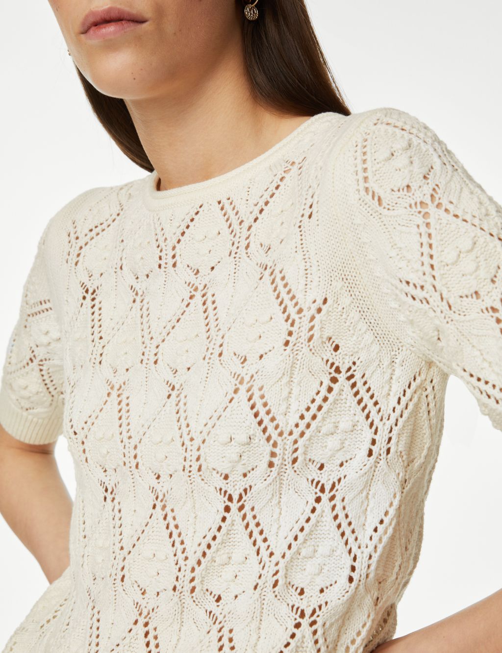 Pure Cotton Textured Round Neck Knitted Top image 3
