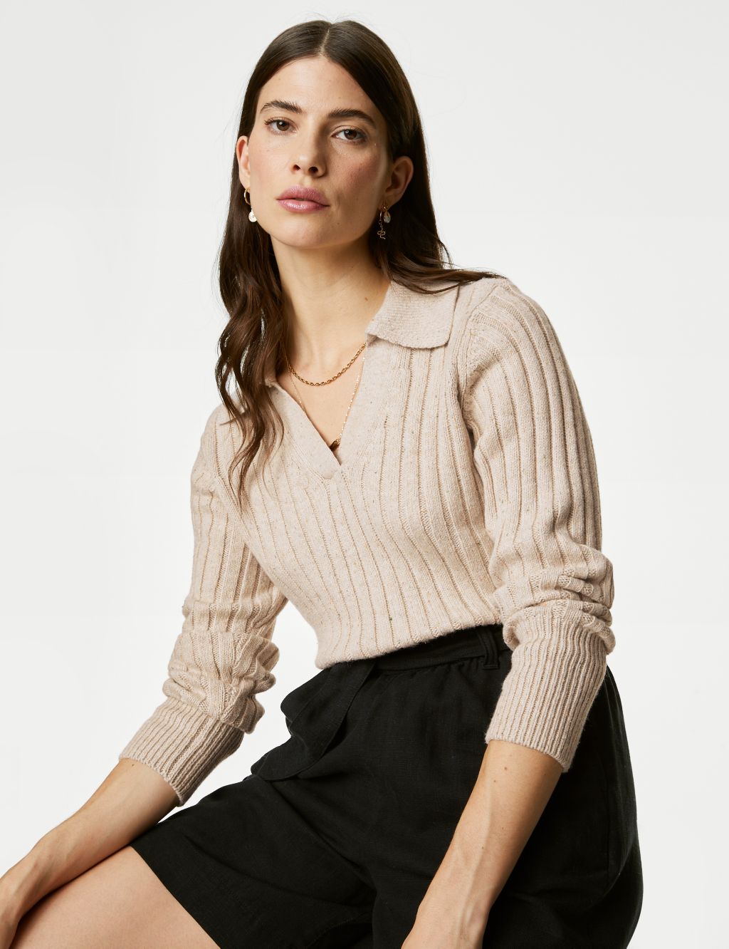 Cotton Rich Ribbed Collared Jumper image 3