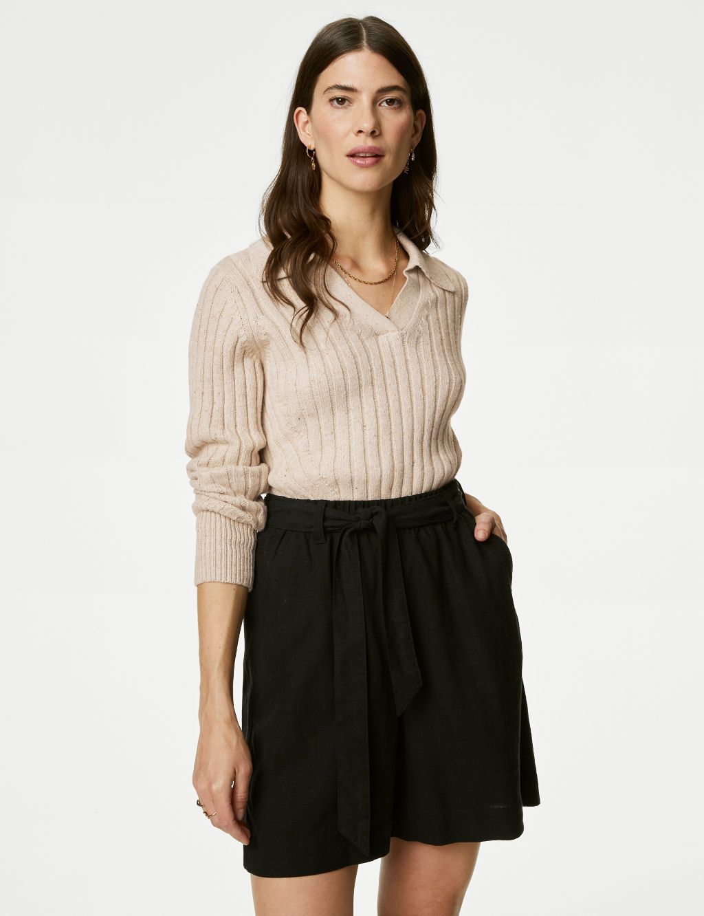 Cotton Rich Ribbed Collared Jumper image 4