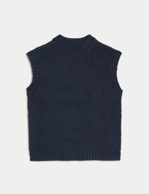 Diamond Stitch Knitted Vest with Wool