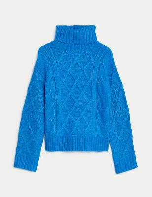 Cable Knit Roll Neck Jumper with Wool