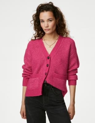 

Womens Per Una Knitted V-Neck Relaxed Cardigan with Wool - Cerise, Cerise