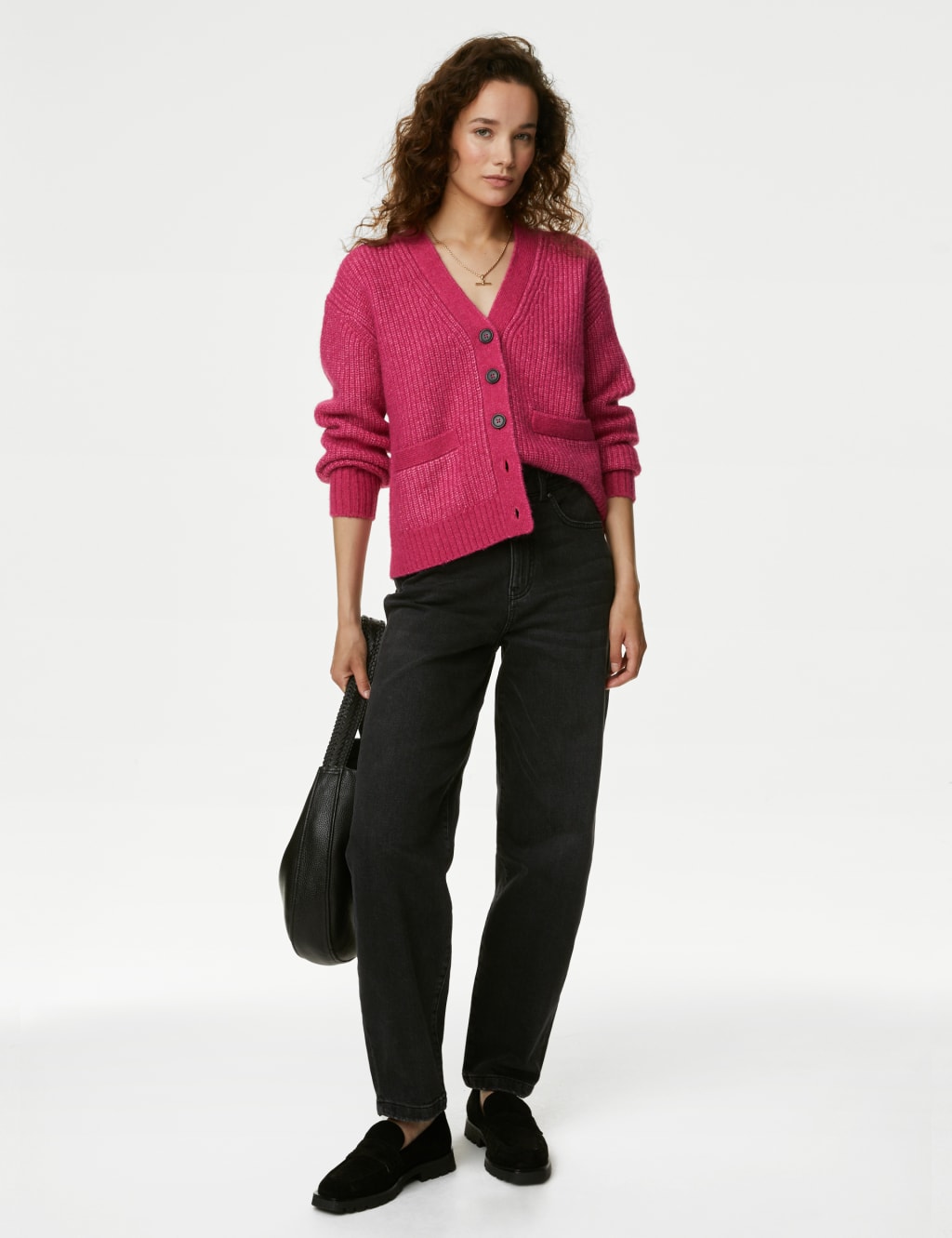 Knitted V-Neck Relaxed Cardigan with Wool image 3