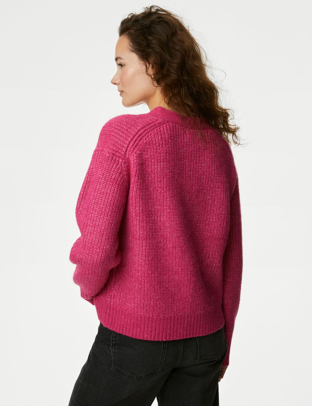 Knitted V-Neck Relaxed Cardigan with Wool image 5