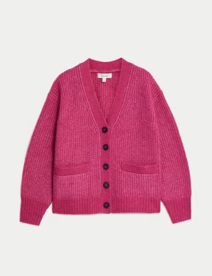 Knitted V-Neck Relaxed Cardigan with Wool