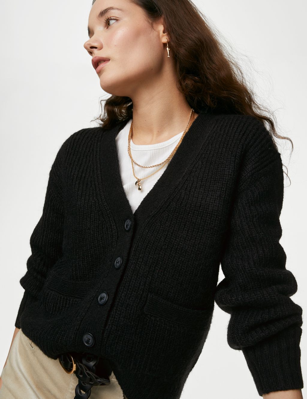 Knitted V-Neck Relaxed Cardigan with Wool image 1