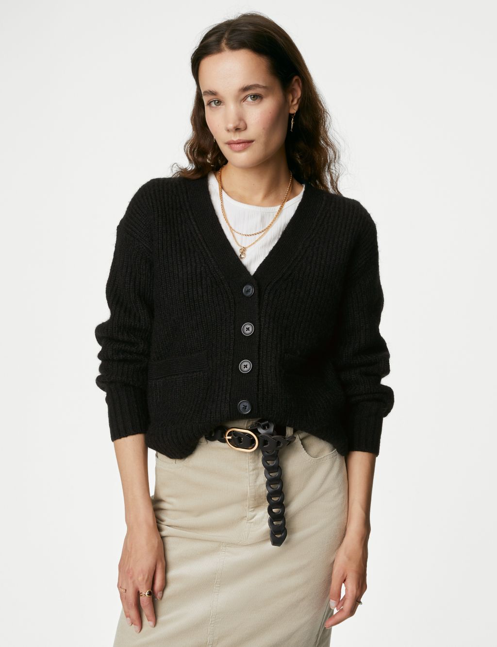 Knitted V-Neck Relaxed Cardigan with Wool image 4