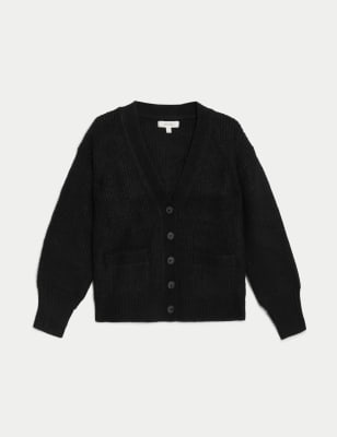 Knitted V-Neck Relaxed Cardigan with Wool