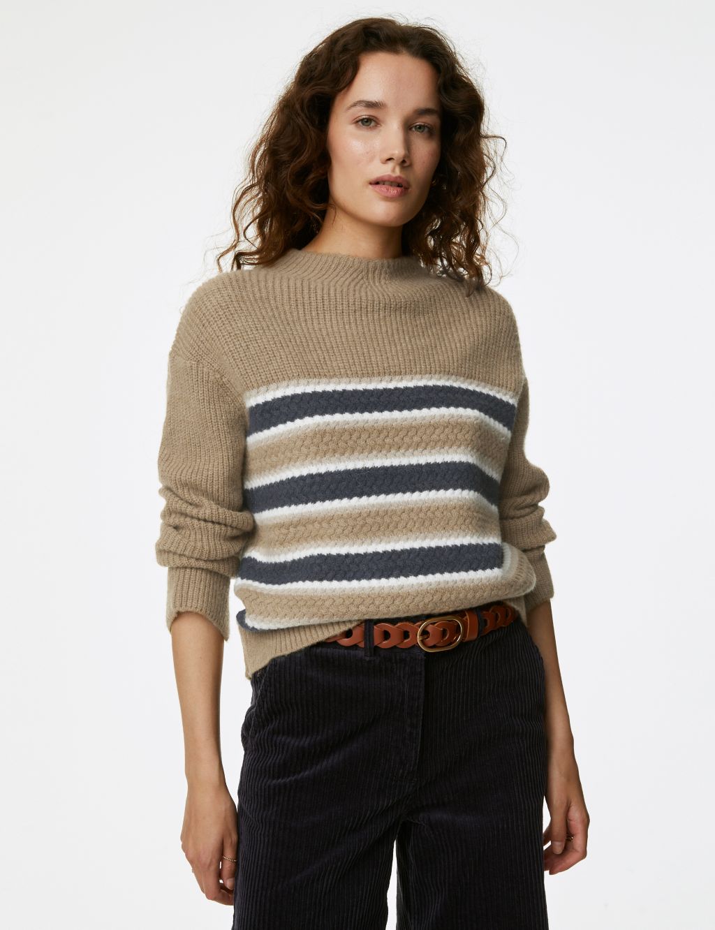 Striped Funnel Neck Jumper with Wool image 3