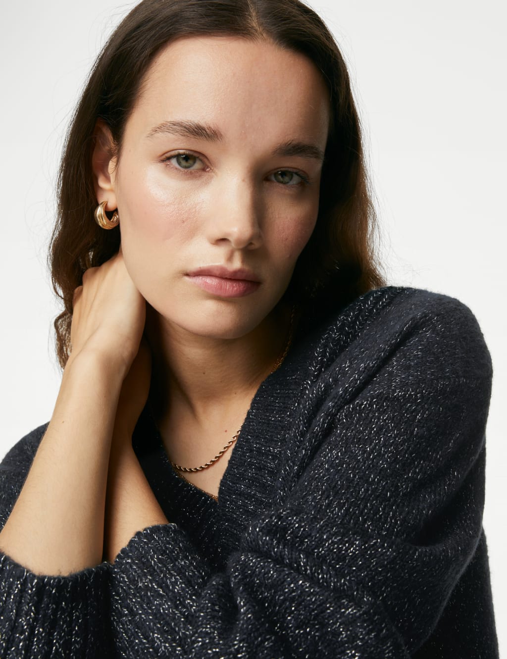 Cotton Blend Sparkly V-Neck Jumper image 3