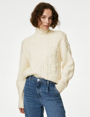 Cable Knit Longline Jumper with Wool