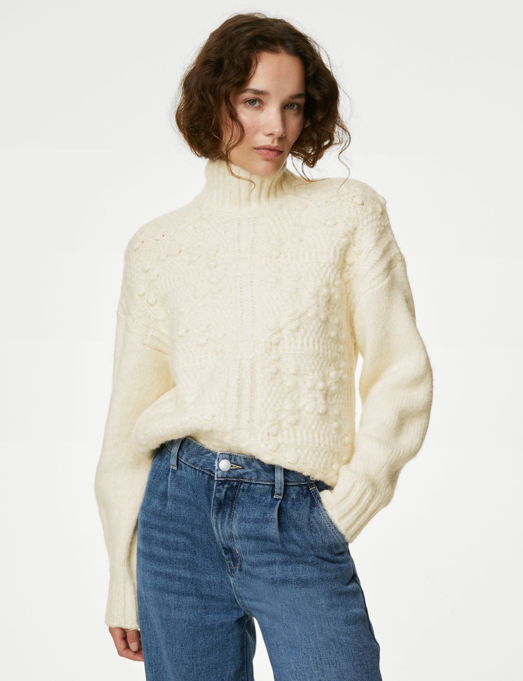 Cable Knit Longline Jumper with Wool image 1