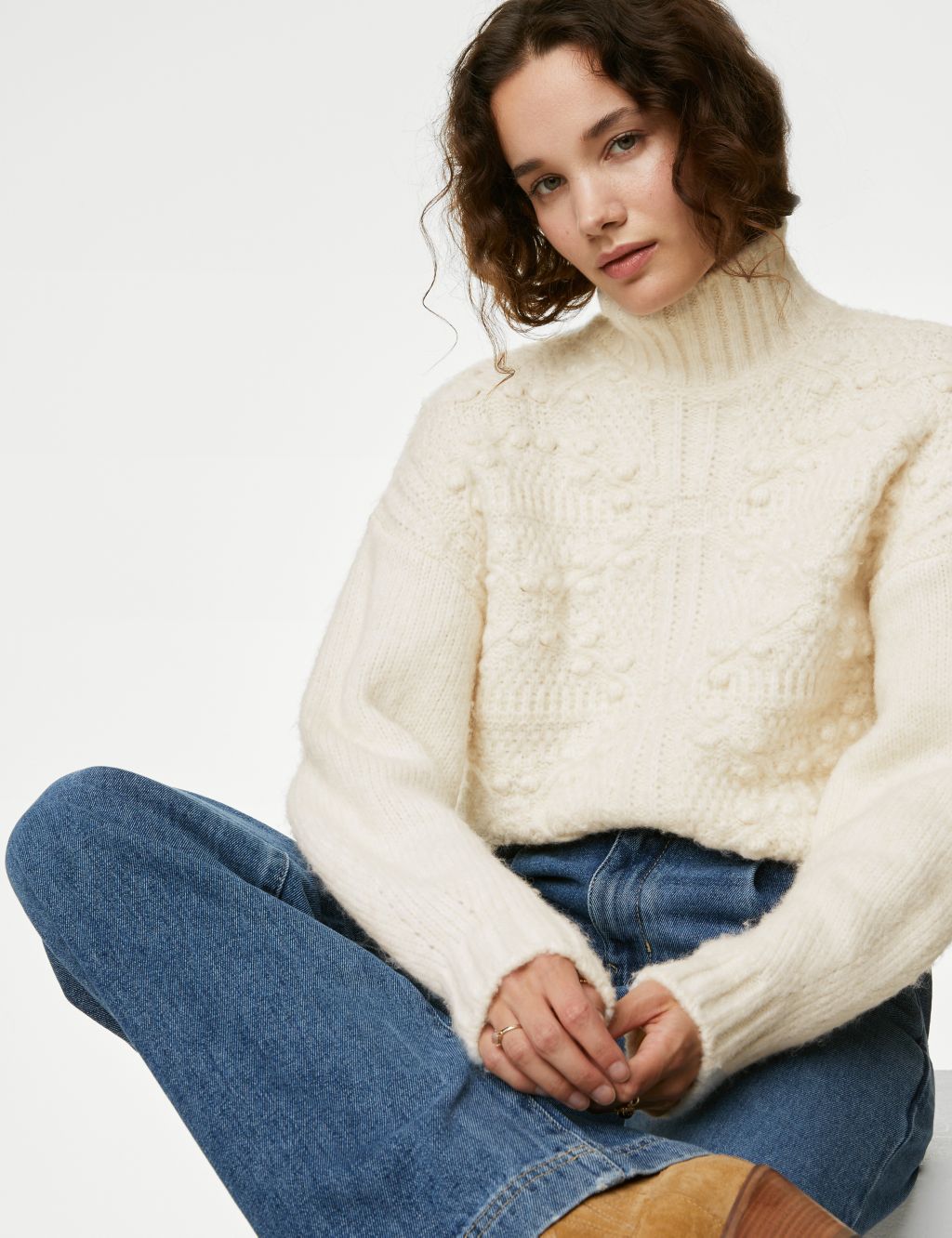 Cable Knit Longline Jumper with Wool image 3