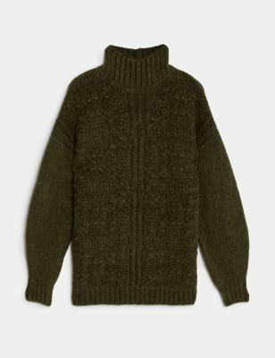 Cable Knit Longline Jumper with Wool